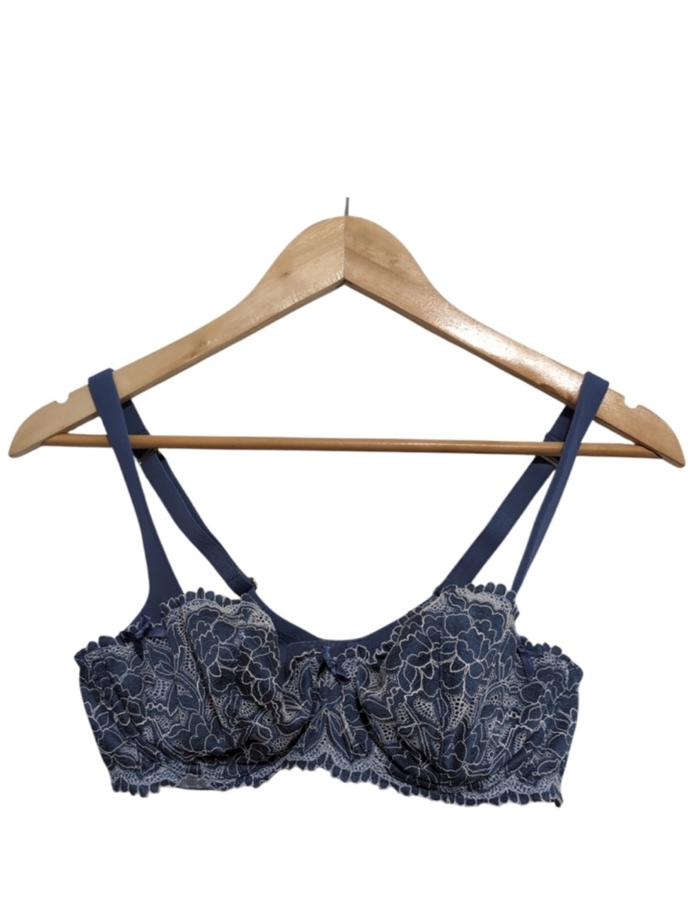 Cacique Balconette Bra Blue Lace Lane Bryant Floral Underwire size 34D